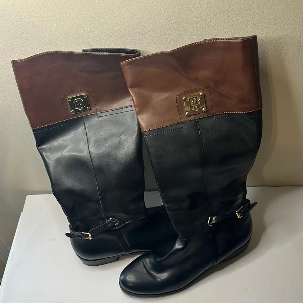 Black and Brown Leather Riding Boots - Picture 3 of 9
